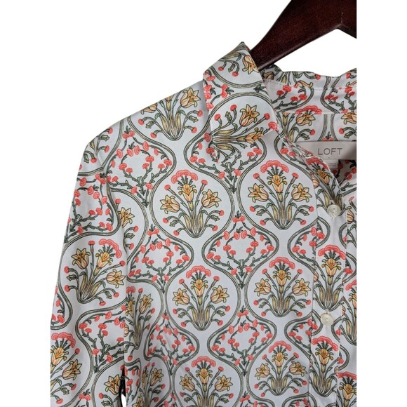 LOFT Womens Floral Maxi Shirt Dress 12 Long Sleeve Button Front Tuilerie - Picture 8 of 14